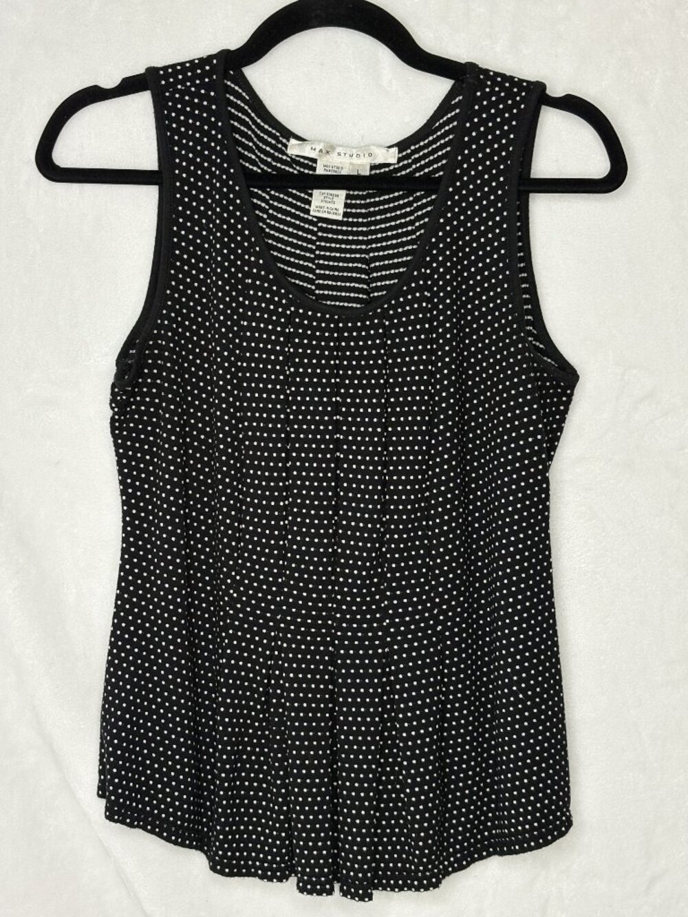 MAX STUDIO Pleated Flare-Bottom Scoop Neck Tank Top Polka Dot - L